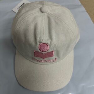 Isabel Marant Cream Baseball Cap with Pink Embroidered Logo